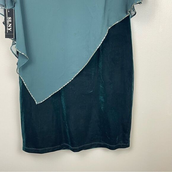 SLNY Velvet Chiffon Embellished Cocktail Midi Dress Green NWT 6 - Picture 5 of 8